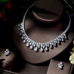 HIBRIDE Trendy 2 uds mujeres collar pendiente conjunto agua gota forma CZ nupcial boda accesorios Aretes De Mujer - Product Image 1