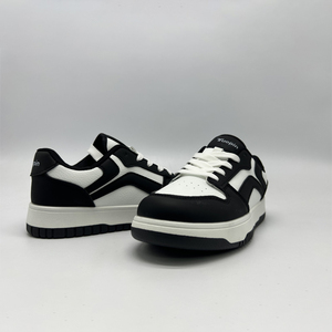 Chaussures de skate contrastées noir et blanc, lacets, tige respirante, semelle antidérapante, chaussures décontractées - Product Image 2