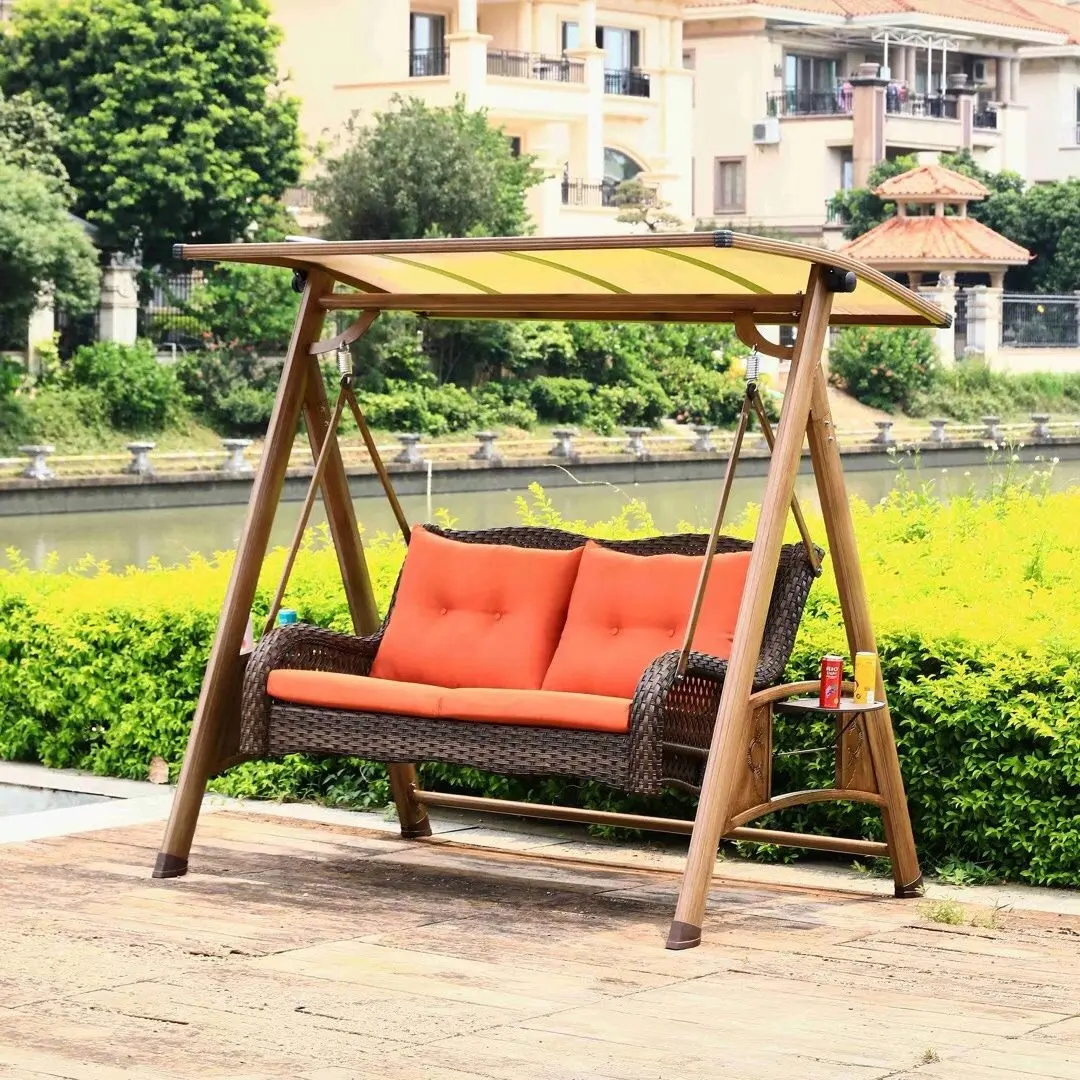 Großhandel Garten Terrassen möbel Rattan gewebte Outdoor-Hängematte Doppels chaukel