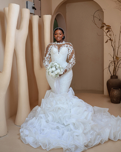 Vestidos de Novia Africanos de Lujo para Chicas Negras, Estilo Sirena, Manga Larga, con Cuentas, Aso Ebi, Vestidos de Novia Personalizados - Product Image 4