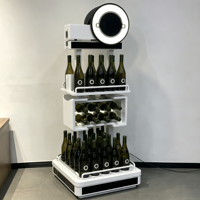 Présentoir à vin intelligent multi-niveaux avec panneau supérieur circulaire et éclairage LED pour équipement de présentation en boutique