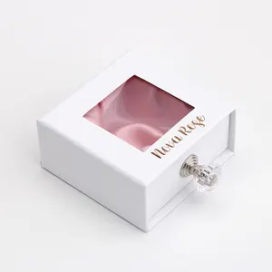 ПВХ окно Золотой фольга штамповка логотип ювелирные изделия Подарочная коробка оптовая продажа с розовой атласной подкладкой