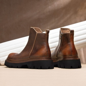 Men's Winter Ankle Side Zip Casual Cow Leather Waterproof Retro Inspired Elevator <b>Boots</b> Fashionable Dress <b>Boots</b> - Product Image 4