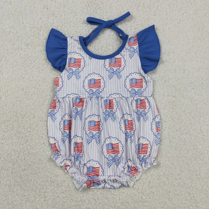 Toddler Girl 4th Of July Outfit Flag Bow Print <b>Top</b> Ruffle Shorts Set <b>Bubble</b> Romper Baby Girl Independence Day Summer Clothes - Product Image 3