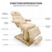 Table de massage électrique de luxe en cuir avec base dorée pour salon de beauté, soins du visage et extensions de cils