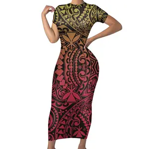 MOQ 1pcs Samoa diseño Tribal durante mucho tiempo, las mujeres vestidos Polinesia imprimir ropa Plus tamaño gordo mujer traje moda Maxi Floral vestido