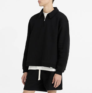 Felpa Pullover da Uomo con Mezza Zip Oversize Larga in Cotone Felpato con Collo Alto e Cappuccio con Logo Personalizzato - Product Image 3