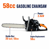 Tronçonneuse à essence 58cc 2,4 kW, vente en gros d'usine, outil de jardinage professionnel portatif pour la coupe du bois et des arbres