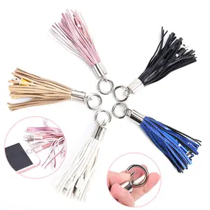 High Quality Tassel Key Chain Leather Cellphone Data Charging Cable For 2in1 For Android For Ios For Type C USB Keychain