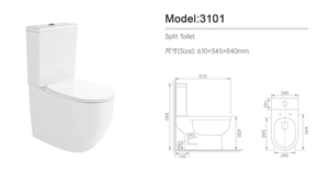 WC en céramique à deux pièces de style européen, à chasse d'eau double, à poser au sol, pour hôtels - Disponible en siphon en P et en S - Product Image 2