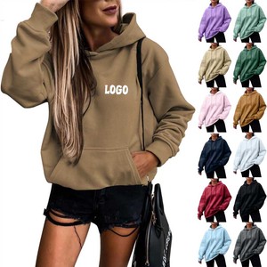 Felpe Casual da <span class=keywords><strong>donna</strong></span> con cappuccio <span class=keywords><strong>a</strong></span> <span class=keywords><strong>maniche</strong></span> lunghe in tinta unita e leggero <span class=keywords><strong>felpa</strong></span> larga con tasca senza cappuccio da <span class=keywords><strong>donna</strong></span> - Product Image 1