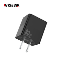 Chargeur rapide WISESIR 33W GaN à double port Type-C USB PD 3.0 PPS QC4.0 OTP compact 5V/3A 9V/2A 12V/2.5A Adaptateur secteur