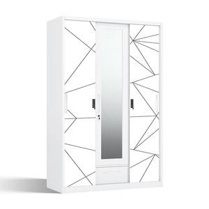 Armoire en acier imprimé à 3 portes coulissantes avec miroir, tiroir de 1200 mm, emballage plat KD - Product Image 2