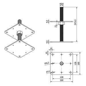 Support de <span class=keywords><strong>poteau</strong></span> avec filetage en acier galvanisé M24 mm, réglable en hauteur, résistant aux intempéries - Product Image 5