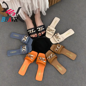 Hot Selling Metal Designer <b>Sandals</b> Slides Slippers Flat <b>Sandals</b> for Women and Ladies - Product Image 2