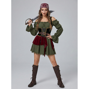 <span class=keywords><strong>Costume</strong></span> <span class=keywords><strong>da</strong></span> <span class=keywords><strong>Pirata</strong></span> per <span class=keywords><strong>Donna</strong></span>, Abito con Spalle Scoperte e Maniche a Sbuffo, con Cintura a Corsetto, Outfit per Cosplay Medievale e Halloween - Product Image 1