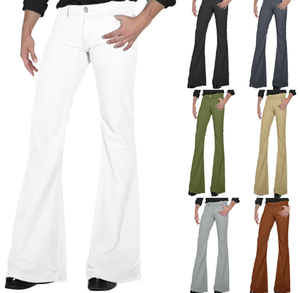 New Fashion <b>Men's</b> Retro Slim Fit Flare Pants Bell Bottom <b>Denim</b> Trousers with Flat Front <b>Jogger</b> Sweat Flared Pants - Product Image 2