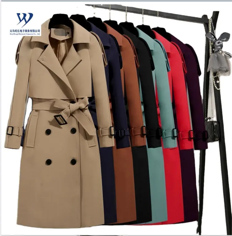 New Women Trendy Overcoat With Belt High Quality Casual Windproof Women's Double Breasted Trench Coats