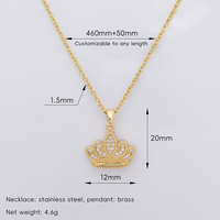 Collier pendentif couronne royale en zircon pavé délicat, chaîne à maillons en acier inoxydable plaqué or 14 carats, bijoux pour femmes, à porter au quotidien, cadeau