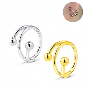 Stainless Steel <b>Nose</b> <b>Ring</b> Double Bead Design Golden And <b>Silver</b> Color For <b>Nose</b> Piercing Jewelry - Product Image 1