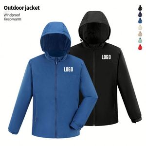 Veste pour homme de haute qualité avec logo personnalisé, couleur unie, à capuche, veste de sport, veste de loisirs d'extérieur, coupe-vent, vente en gros, imperméable - Product Image 2