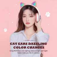 Gran Venta de auriculares inalámbricos con Bluetooth, Auriculares deportivos para colocar sobre la oreja, micrófono de música estéreo con orejas de gato para juegos de viaje