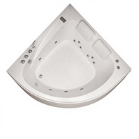 Baignoire balnéo en acrylique en forme d'éventail de style européen pour couples, spa d'angle avec système de massage multi-jets et doubles appuie-têtes