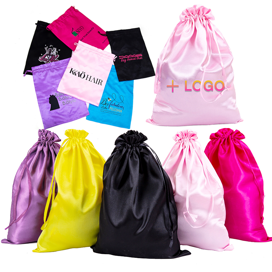 Роскошный Шелковый Атласный пакет для париков Leeons с принтом на заказ, упаковочный пакет для париков, пакет для наращивания волос