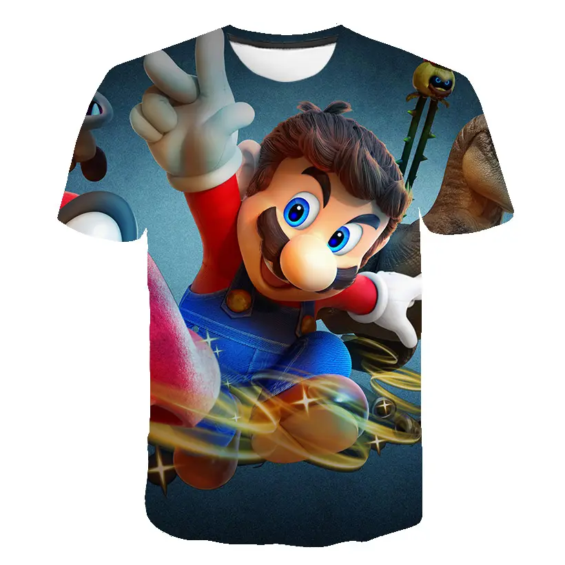 Neues 3D-Druck Kurzarm Mario Custom Print Geprägtes Anime T-Shirt