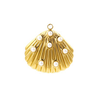 Pendentif en forme de coquille en acier inoxydable avec incrustation de perles, étanche, plaqué or 18 carats PVD, accessoires DIY pour colliers et bracelets, vente en gros