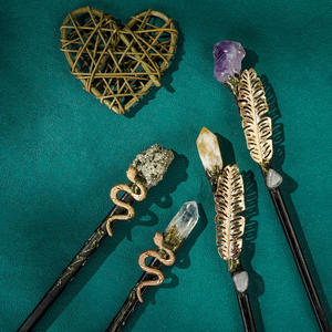 <span class=keywords><strong>Serpent</strong></span> d'Or et <span class=keywords><strong>Plume</strong></span> Magique Sceptre-Cristal Gravé Guérisseur d'Or Énergie Guérison Souvenir De Mariage - Product Image 3