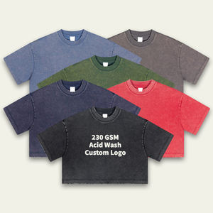 <span class=keywords><strong>Camiseta</strong></span> Corta de Mujer Estilo Vintage con Logotipo Personalizado OEM, 230 g/m², Lavado Ácido, Estilo Retro, Ombligo Expuesto - Product Image 1