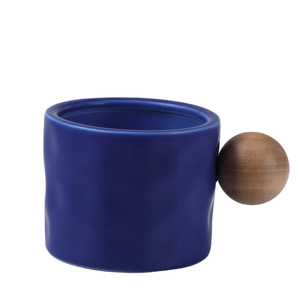 Taza de Cerámica con Asa de Madera, Color Azul Beige Sólido, para Uso en Casa u Oficina, Taza Individual - Product Image 5