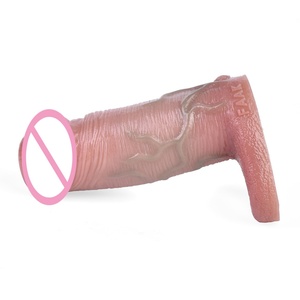 FAAK 13.6CM Open-ended Design Realistic Penis Sleeve With Anti-drop Ring Silicone Condom Cock Enlarger Sex Toys for Men - Product Image 4