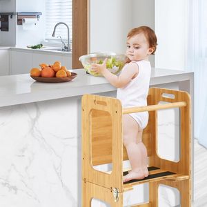 Tour de cuisine Montessori moderne en bois, marchepied en bambou, aide à l'apprentissage pour enfants, pour chambre, salon <span class=keywords><strong>ou</strong></span> salle de bain - Product Image 2