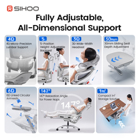 Chaise de bureau exécutive ergonomique moderne SIHOO B300-PRO avec accoudoirs 6D, surface en maille respirante grise, hauteur réglable