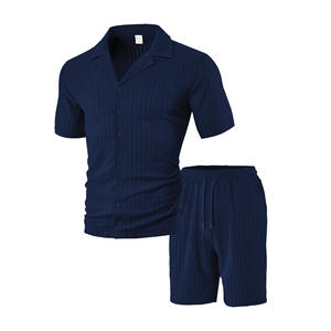 Ensemble de shorts de plage pour homme Temu, chemise à manches courtes en tricot bordeaux et shorts, vêtements décontractés d'été - Product Image 6
