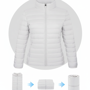 Womens <b>White</b> Lightweight <b>Puffer</b> <b>Jacket</b> Packable Windproof Water Resistant Outerwear Winter Coat with Zipper Front Stand Collar - Product Image 1