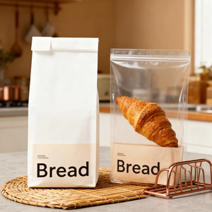 Sacs à pain en papier kraft biodégradable écologiques personnalisés avec ruban de qualité alimentaire résistant à l'humidité / poignées à cordon - Product Image 1