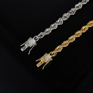 Pulsera Estilo Hiphop para Discoteca, Cadena Trenzada de Moissanita Chapada en Oro, Joyería de Cuerda Trenzada al por Mayor - Product Image 5