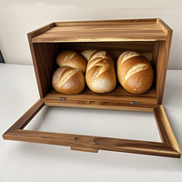 Boîte à pain en bois d'acacia avec fenêtre de style fermier de grande capacité Porte-pain Accessoire de cuisine pour le stockage et le conteneur d'aliments