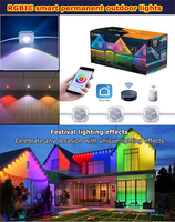 Luces LED de Píxeles RGB Permanentes para Exteriores, Resistentes al Agua IP67, con Control por Aplicación, para Aleros, Techos, Decoración Navideña