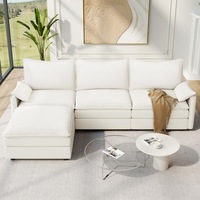 Canapé modulaire en tissu crème en forme de L, double chaise longue, sièges profonds surdimensionnés, coussins moelleux pour salon moderne