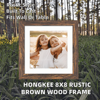 Bingkai Foto Kayu Ringan Hongkee 8x8 dengan Kaca, Cetak UV, Warna Coklat Rustic, Alas Meja/Dinding, Logo Custom 2 Warna (1