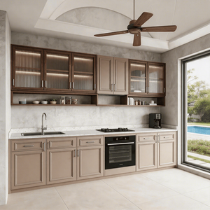 OPPOLIA Set di Mobili da <span class=keywords><strong>Cucina</strong></span> Monocromatici Stile Shaker Europeo, Ante in MDF Verniciato, Cappa Integrata, Vetro Goffrato, Design Moderno - Product Image 1