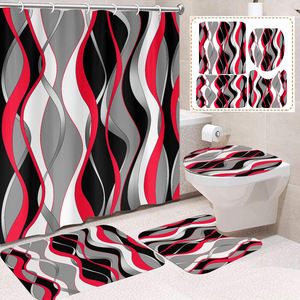 Purple Gray Black Wave Polyester <b>Shower</b> Curtain <b>Bathroom</b> Curtain Custom Digital Printed Polyester <b>Shower</b> Curtain Wholesale - Product Image 5