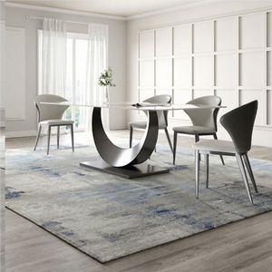 Set <span class=keywords><strong>Tavolo</strong></span> da Pranzo Moderno con Piano in Pietra Sinterizzata <span class=keywords><strong>Bianca</strong></span> e Base in Acciaio Inox Spazzolato <span class=keywords><strong>Nero</strong></span> per Casa e Hotel - Product Image 5