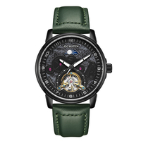 Montre mécanique automatique de luxe pour homme, squelette ajouré, phase de lune, lumineuse, étanche, bracelet en cuir véritable, montre-bracelet professionnelle pour homme