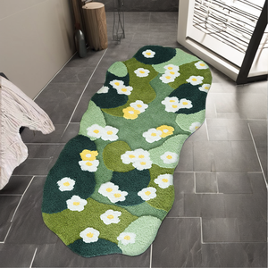 Niedliche Grüne Moos-Blumen Shaggy Moderne Badezimmerteppiche aus Polyester für Zuhause und <span class=keywords><strong>Hotel</strong></span>, Blattförmige Badematten, Weich, Rutschfest, Waschbar, Saugfähig - Product Image 2