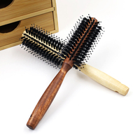 Brosse à cheveux 2 couleurs pour salon Outil de coiffure ionique à main Manche en bois Poils de sanglier Nylon Curly Hairdressing Hair Extensions